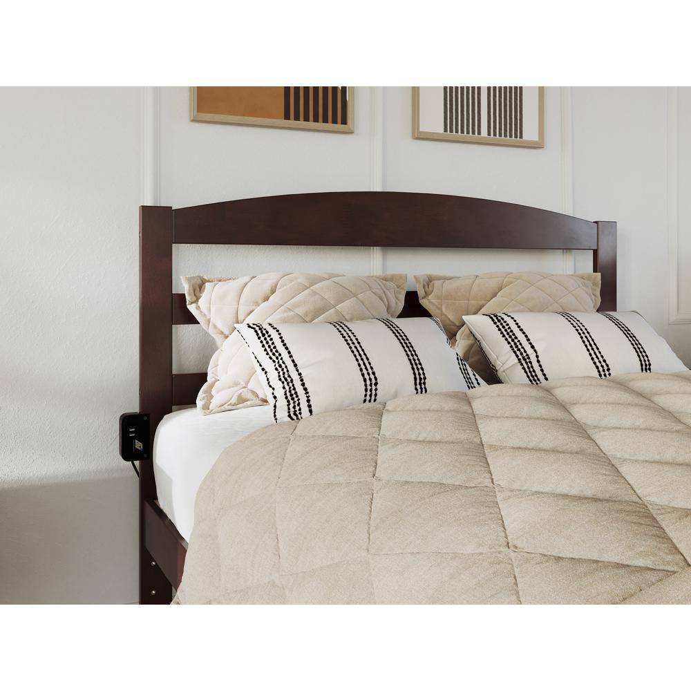 Warren Queen Walnut Wood Platform Bed with Foot Drawer