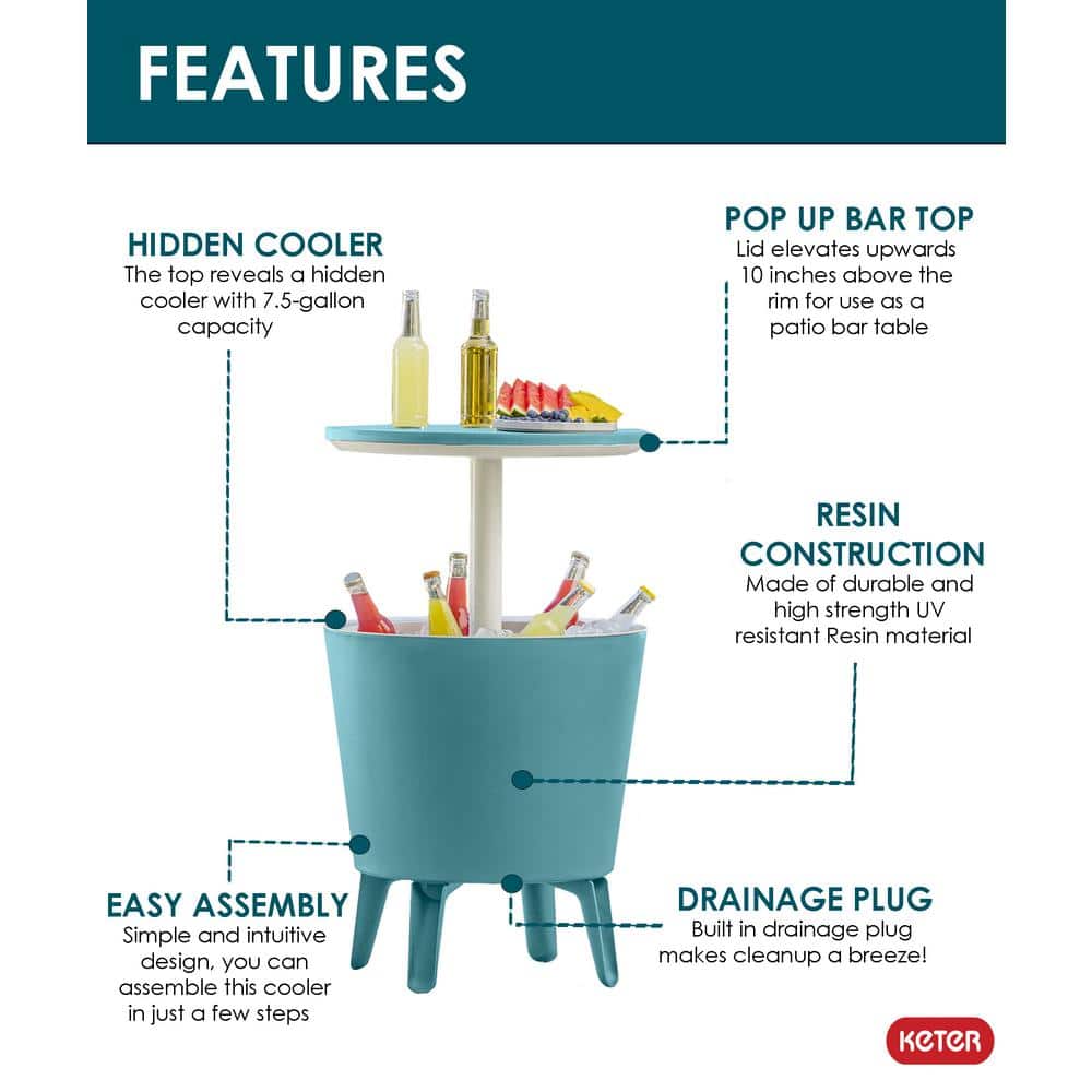 Teal 7.5 Gallon Cool Bar and Side Table