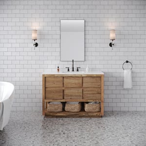 Oakman 48 in. W x 22 in. D x 34.3 in. H Single Sink Bath Vanity in Wood with White Marble Top White Basin and Faucet