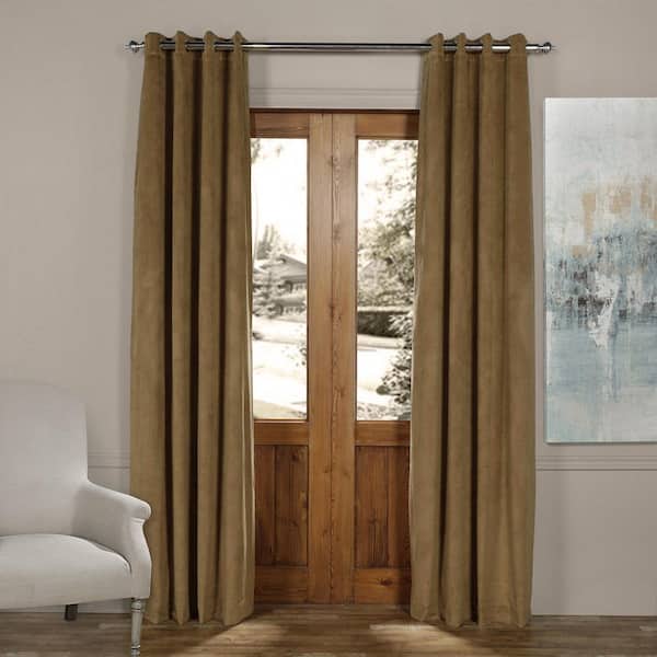 Exclusive Fabrics & Furnishings Blackout Signature New Fawn Brown Grommet Blackout Velvet Curtain - 50 in. W x 120 in. L (1 Panel)
