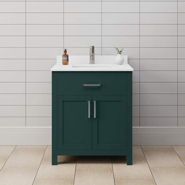 Wyndham Collection Beckett 30 in. W x 22 in. D x 35 in. H Single Sink Bathroom Vanity in Green with White Cultured Marble Top