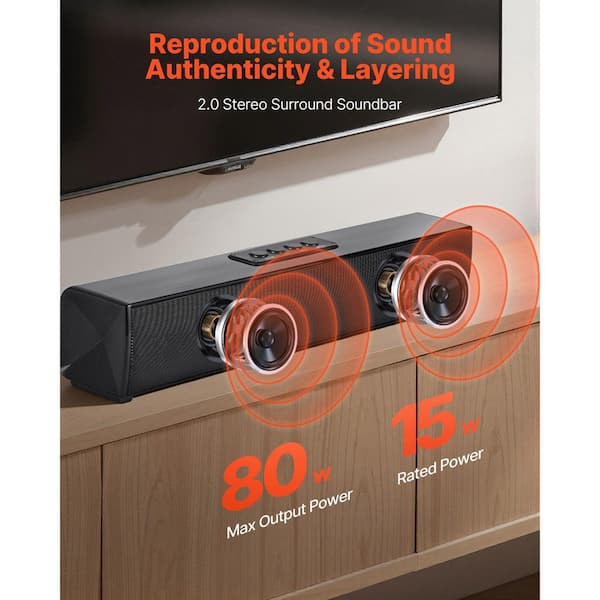 Sound Bar for Smart TV, 2.0 Channel, 17 in. Compact Soundbar TV Speakers for Projector, Bluetooth AUX Connection, Remote