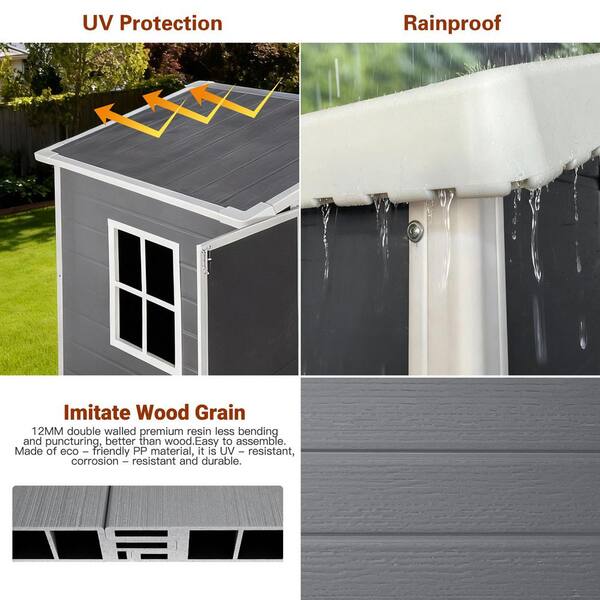 Light Gray 6 ft. W x 4 ft. D Plastic Resin Shed with Floor and