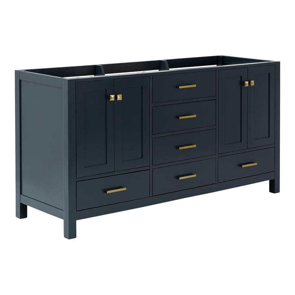 Cambridge Midnight Blue Double Freestanding Vanity Cabinet with Satin Brass Hardware