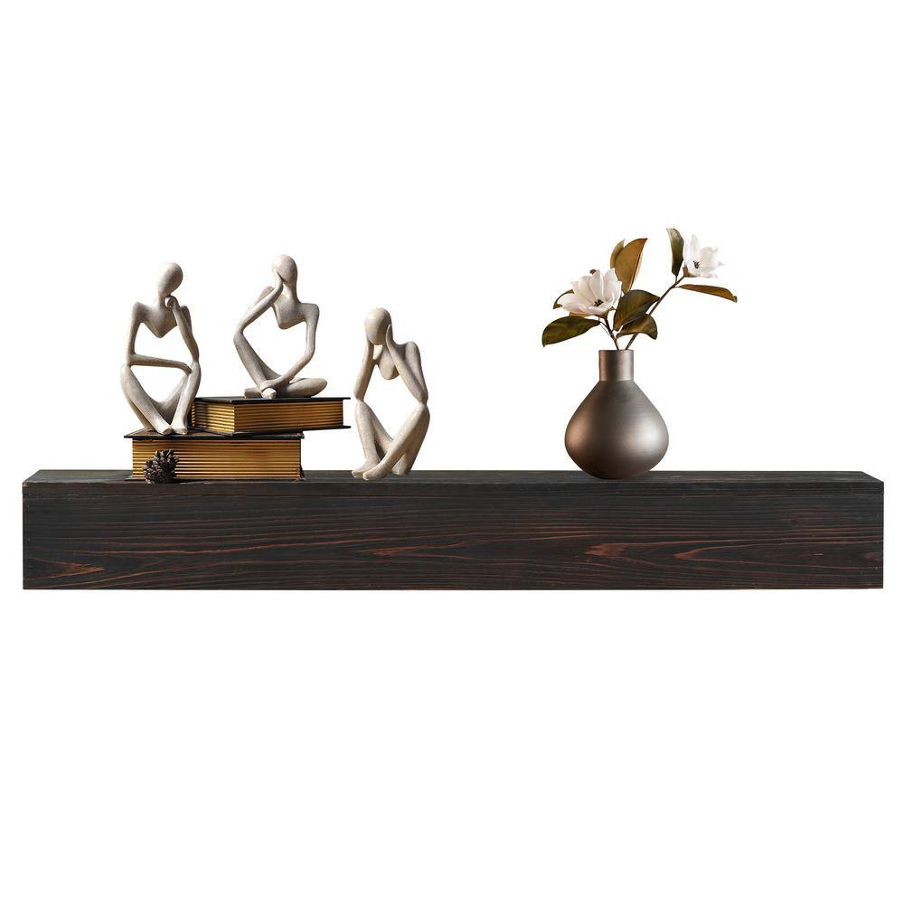 60 in. W x 9 in. D Espresso Wood Fireplace Mantel Rustic Wall-Mounted and F