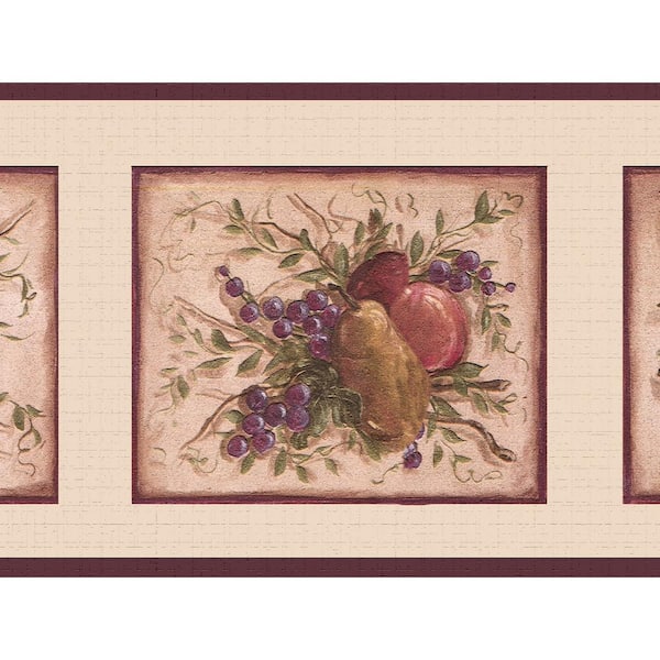 Dundee Deco Falkirk Dandy II Purples Apples Pears in Squares Abstract Peel and Stick Wallpaper Border