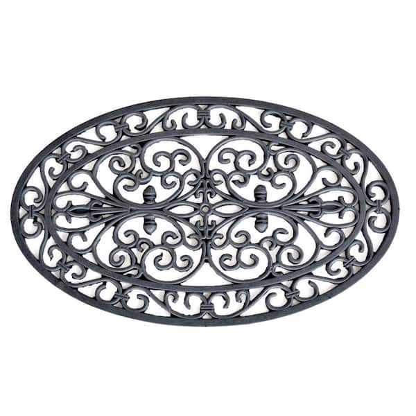 AmeriHome Decorative Scrollwork Rubber Entry Mat 18 x 30 in. - Oval Shape