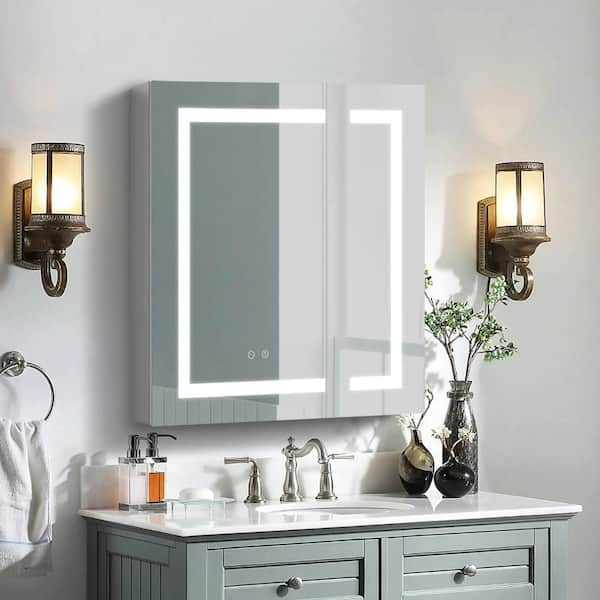 30 in. W x 30 in. H Rectangular Aluminum LED Light Medicine Cabinet with Mirror, Fog Free, Dimmable, Outlet