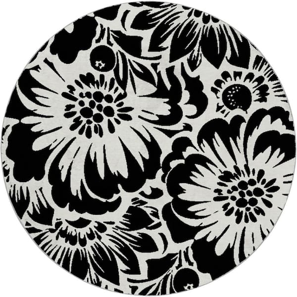 Dream Shag Premium Machine Washable Abstract ADS551 Black 8 ft. x 8 ft. Round Rug