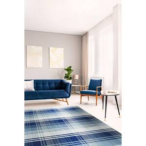 Blue 12 ft. x 15 ft. Hand-Woven Wool Modern plaid Rug Area Rug