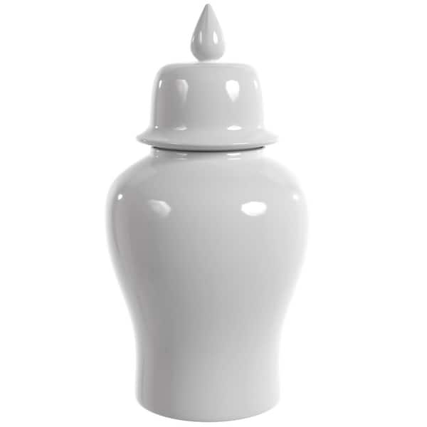 Oriental Furniture 24 in. White Porcelain Temple Jar