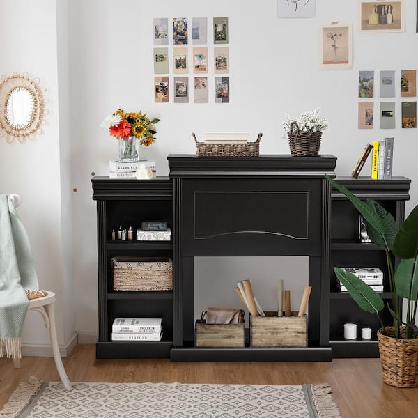 70 in. Black Fireplace TV Stand Modern Media Entertainment Center Bookcase Fits TV's up to 40"