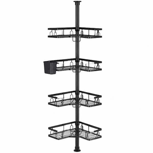 Tension Mount Adjustable Rustproof Stainless Steel 4-Tier Shower Caddy in Black for Bathroom Storage 31-124 in.