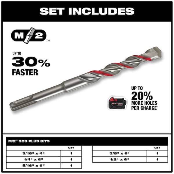 2-Cutter SDS-PLUS Carbide Hammer Drill Bit Set (10-Piece)