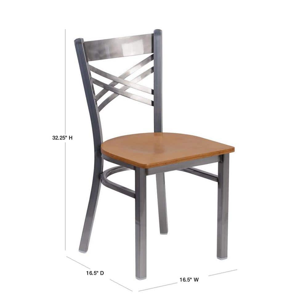 Black and Silver Cross Back Metal Side Chair with Wood Seat