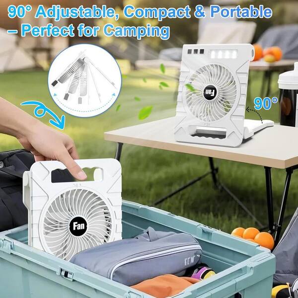 Portable Camping Fan With LED Lantern - 10400mAh Rechargeable Battery
