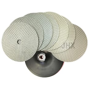 7 in. JHX Dry/Wet Diamond Polishing Pads for Concrete/Granite Set of (7-Pieces) with 7 in. Back Holder