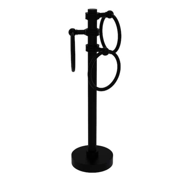 Freestanding Guest Towel Holder in Matte Black with Dotted Accents
