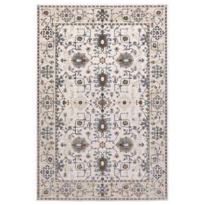 Edgewater Ivory/Blue 4 ft. x 6 ft. Oriental Floral Persian Polyester Indoor Area Rug