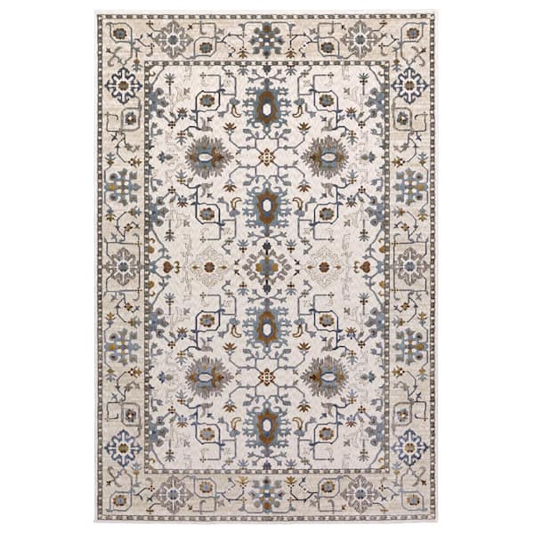 AVERLEY HOME Edgewater Ivory/Blue 8 ft. x 11 ft. Oriental Floral Persian Polyester Indoor Area Rug