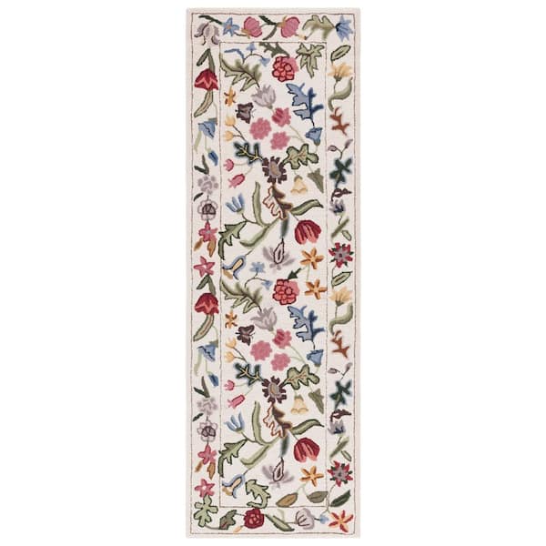 SAFAVIEH Chelsea 2 ft. x 13 ft. Ivory/Green Oversized Floral Runner Rug ...