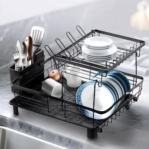 Square Matte Black Iron Standing Dish Rack