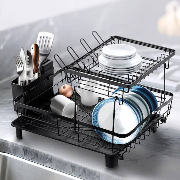 Unbranded Square Matte Black Iron Standing Dish Rack