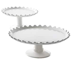 2-Piece 1-Tier White Stoneware Cake Stand