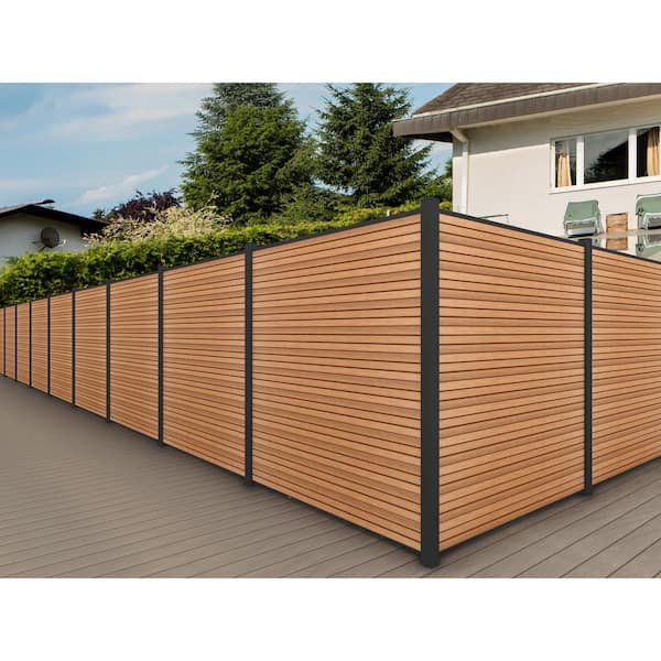 UltraEasy Fencing 6 ft. H x 6 ft. W Peruvian Teak Wood Plastic Composite Horizontal Fence Section with Black Frame