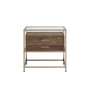 15 in. Knave Accent Table in Walnut and Champagne