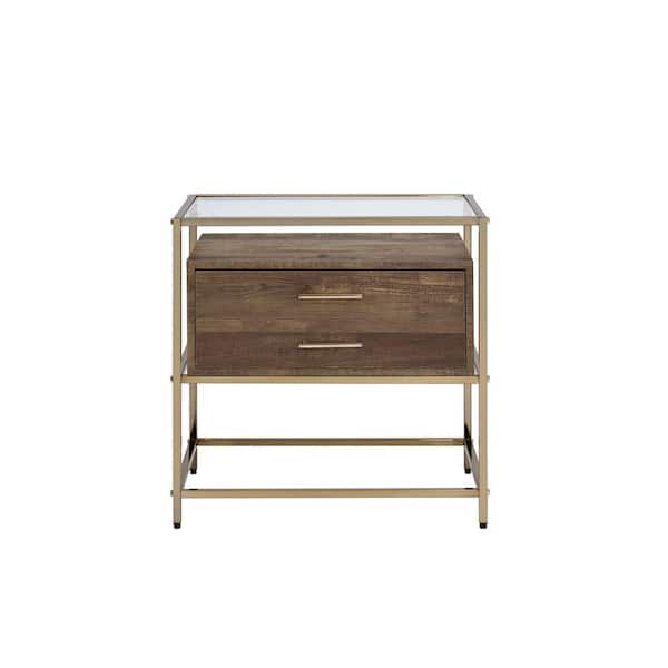 Acme Furniture 15 in. Knave Accent Table in Walnut and Champagne