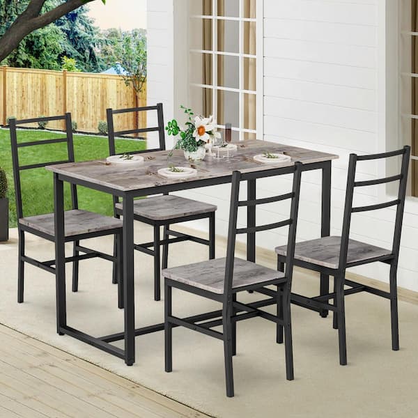 Tenleaf 5-Piece Wood Rectangle Indoor Outdoor Bistro Set Dining Set for Small Place, Kitchen, Dining Room, Patio