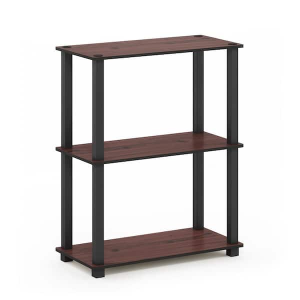 Furinno 29.6 in. Tall Dark Cherry/Black 3-Shelves Etagere Bookcases