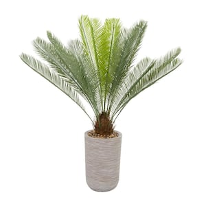 45 in. H Sago Palm Artificial Plant with Realistic Leaves and Beige Ceramic Pot