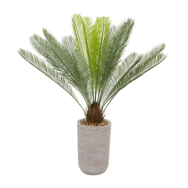 Litton Lane 45 in. H Sago Palm Artificial Plant with Realistic Leaves and Beige Ceramic Pot