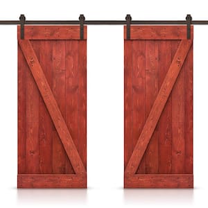Z 40 in. x 84 in. Bar Series Cherry Red Stained DIY Solid Pine Wood Interior Double Sliding Barn Door with Hardware Kit
