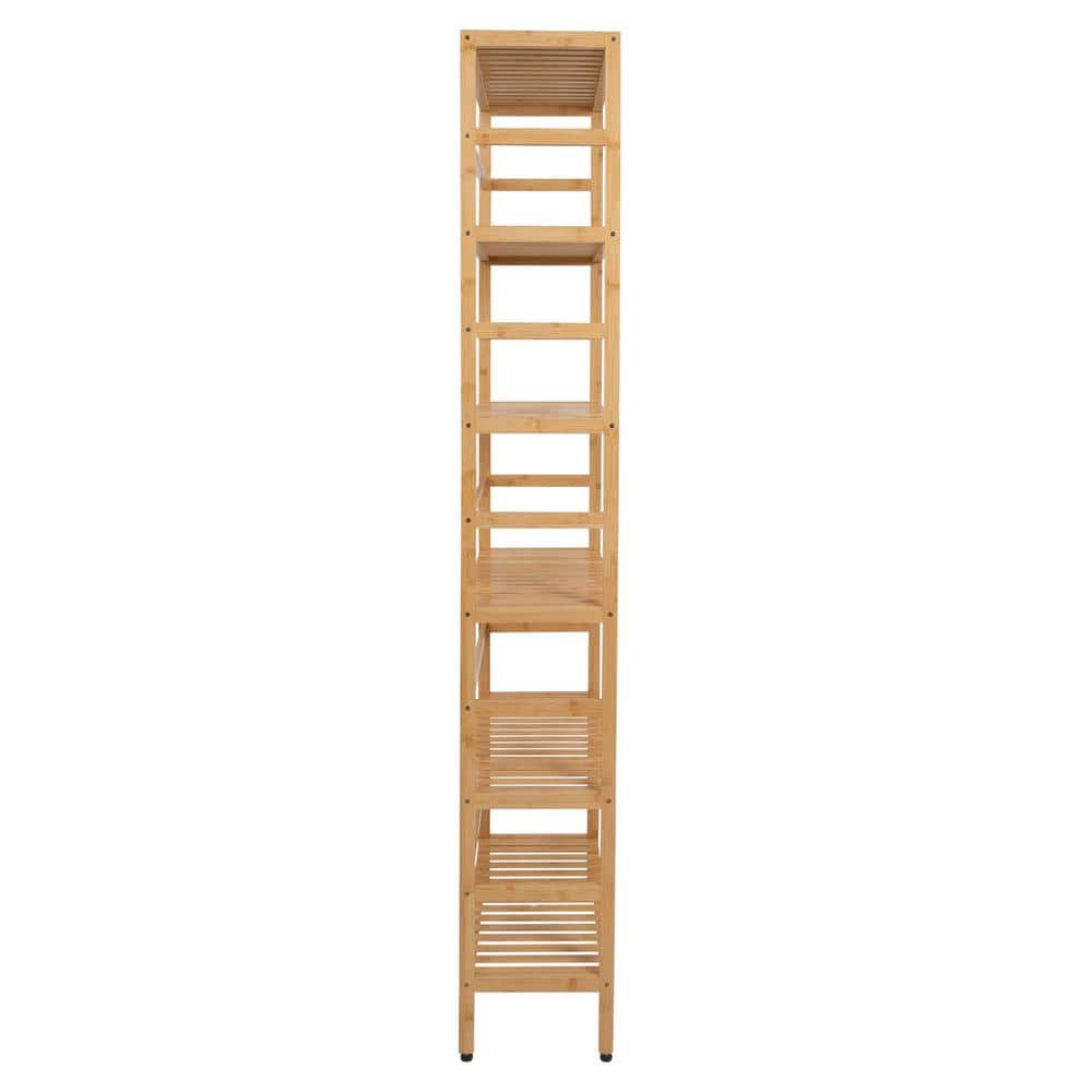 Natural Bamboo 6-Tier Adjustable Bookshelf, 64" Tall
