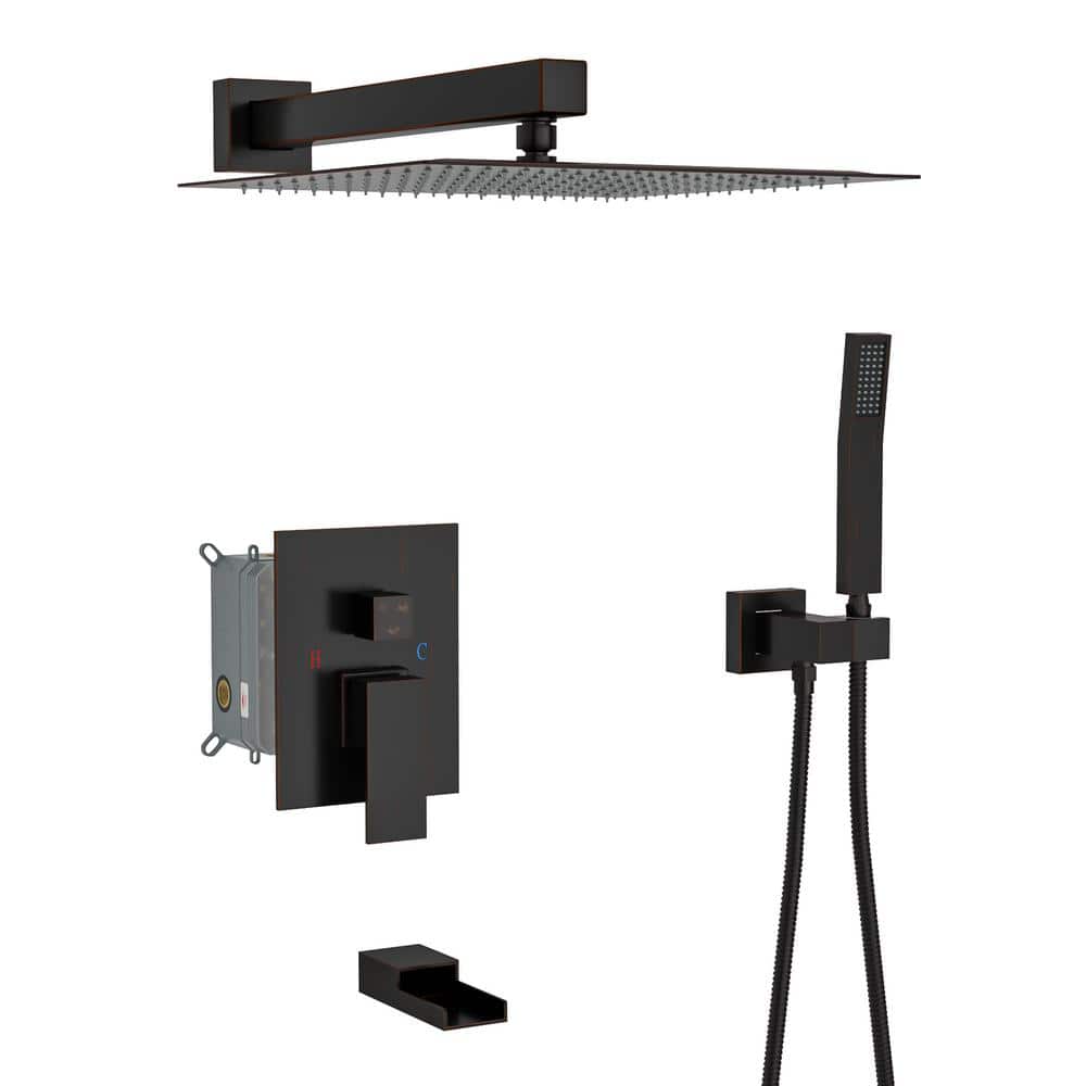 Large Oil-Rubbed Bronze Dual Rain Shower System with Handheld