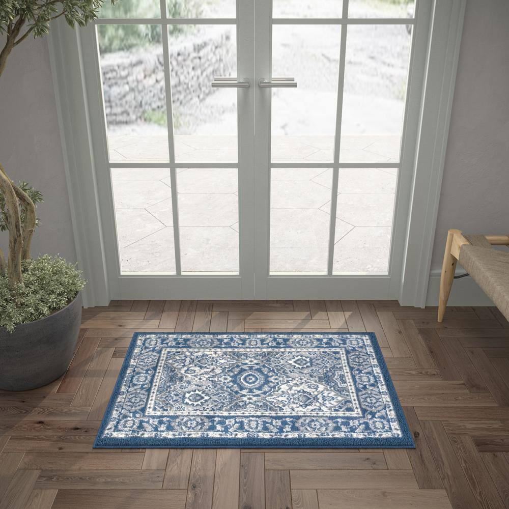 Navy Rectangular Reversible Synthetic 5' x 7' Area Rug