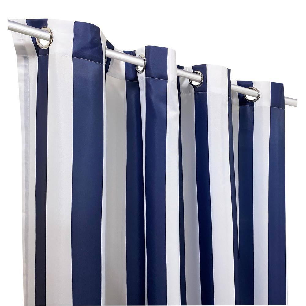 Indigo Striped Polyester Light-Filtering Grommet Outdoor Curtains