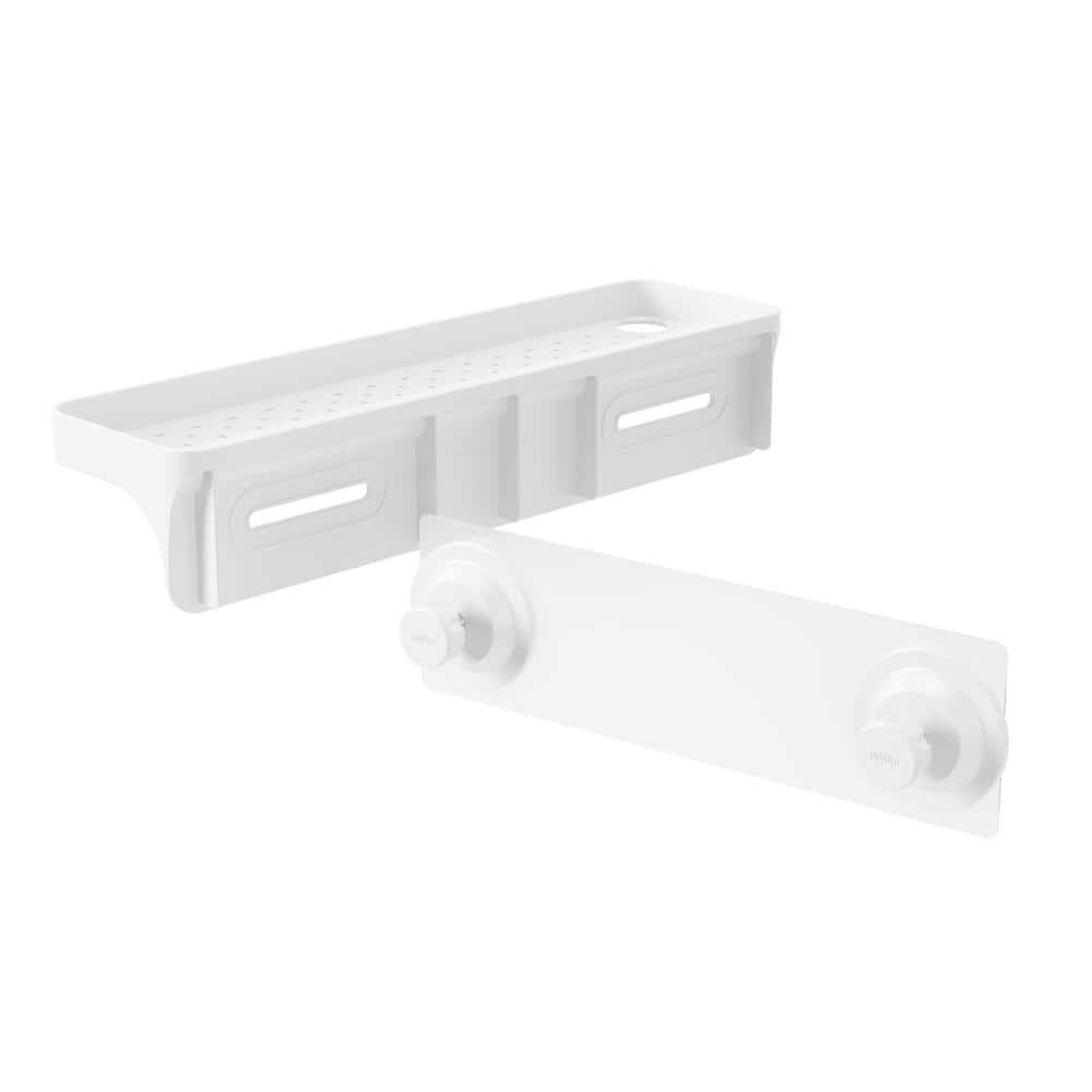 White Plastic Modern Suction Mount Shower Shelf