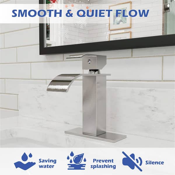 Modern Single Handle Single Hole Bathroom Sink Faucet with Suppply Line in Brushed Nickel