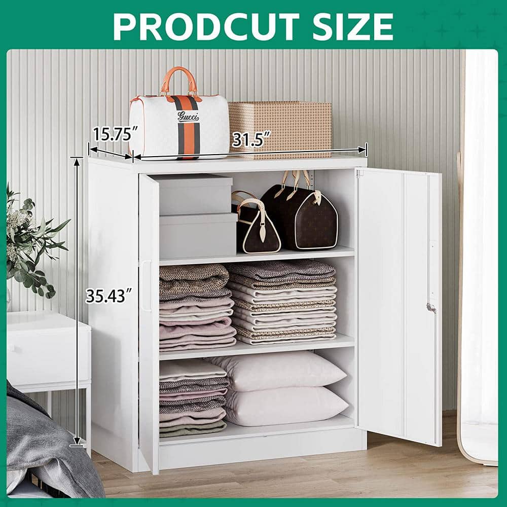 White Lockable Freestanding Office Cabinet with Adjustable Shelving