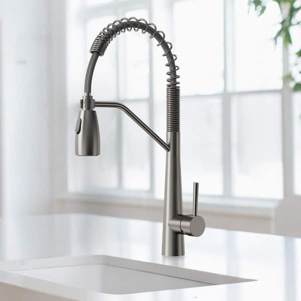 YAWWALK 2-Spray Single Handle 20 in. Pull Out Kitchen Faucet with 360° Swivel in Brushed Nickel