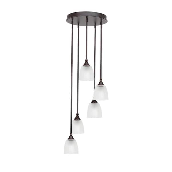 Unbranded Villa 5 Light Dark Granite Pendant, Cluster Pendant Light with 5 in. Clear Ribbed Glass Shades, No Bulbs Included