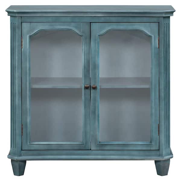 Polibi Modern Accent Storage Wooden Cabinet with Adjustable Shelves in Antique Blue Green