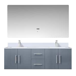 Geneva 60 in. W x 22 in. D Dark Grey Double Bath Vanity, Cultured Marble Top, Faucet Set, and 60 in. LED Mirror