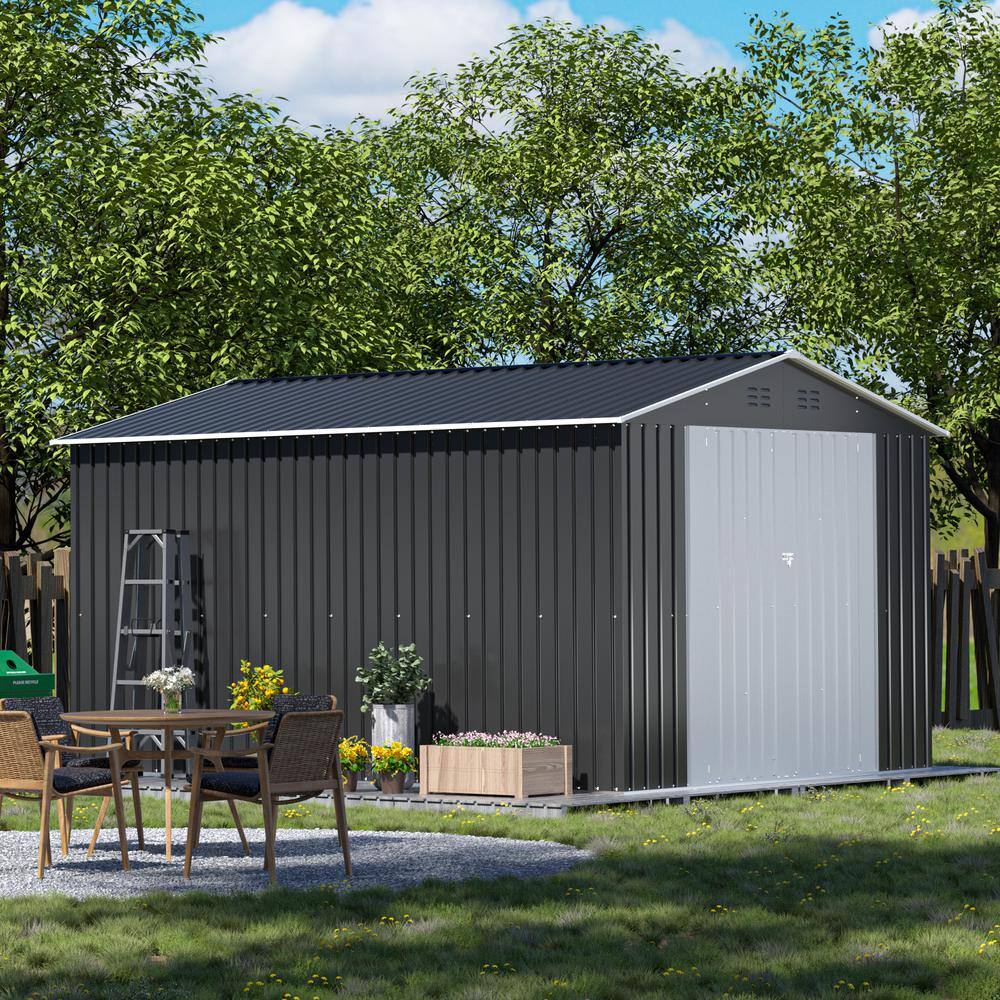 8' x 12' Gray Metal Garden Storage Shed with Double Doors
