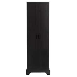 22.1 in. W x 19.9 in. D x 71.2 in. H Black MDF Freestanding Linen Cabinet with 2-Doors Storage Cabinet in Black Finish