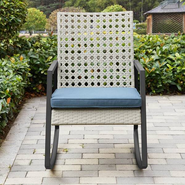 Walker Edison Furniture Company Light Grey Rattan Modern Patio Rocking Chair With Blue Cushion Hdrlizrc1gb The Home Depot